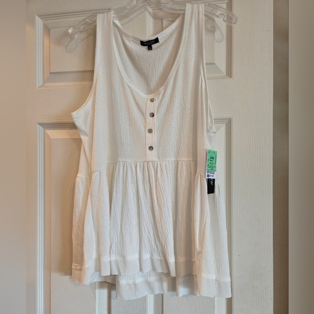 1X NWT Willow White Tank Top Crisp Cotton